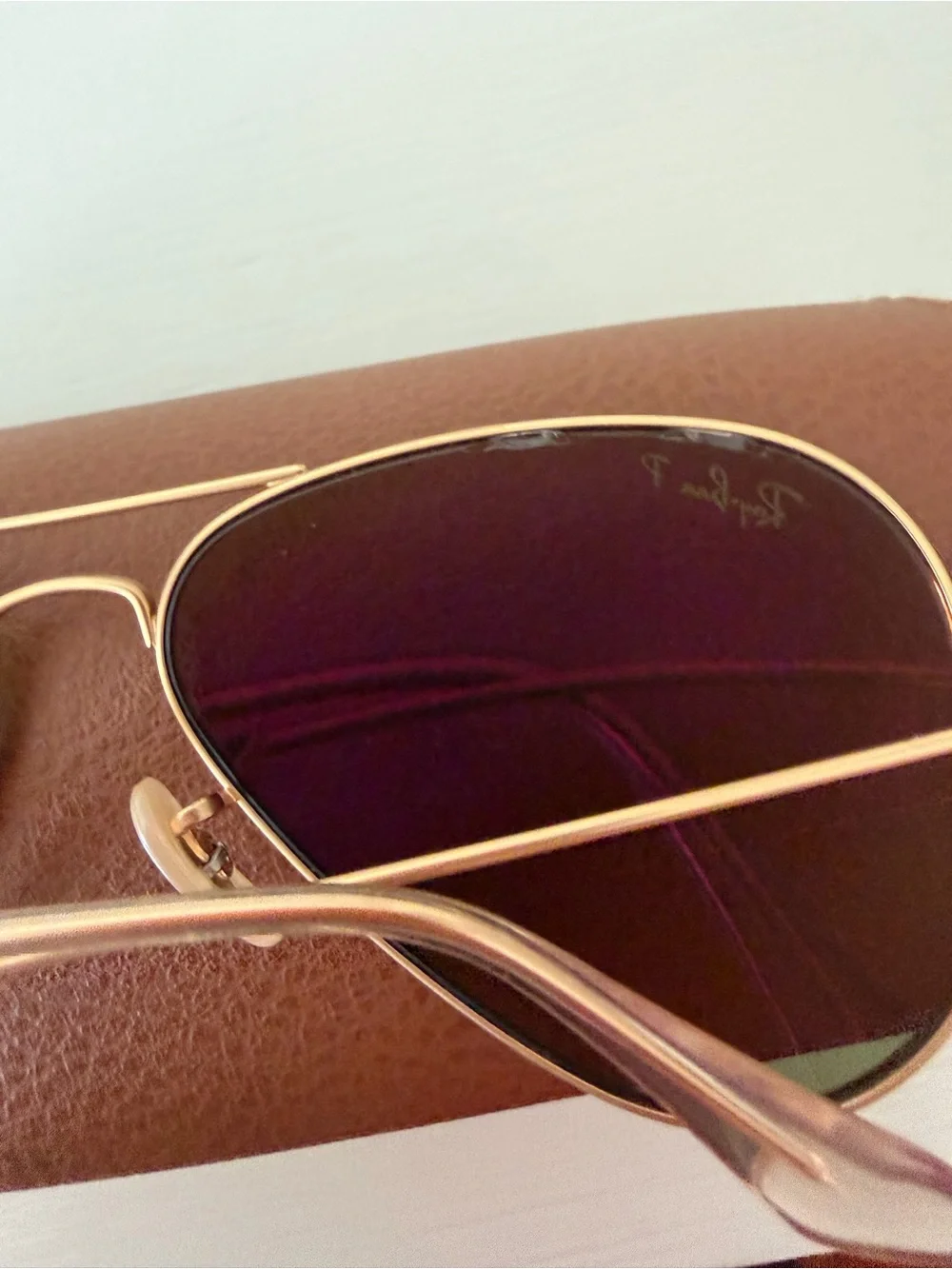 Ray-Ban Gold Frame Sunglasses with Purple-Pink Mirrored Lenses